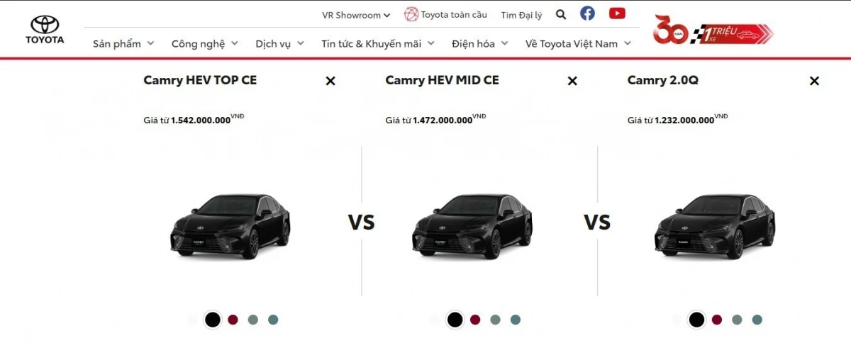 Giá xe Camry đã được điều chỉnh. (Ảnh chụp màn hình)