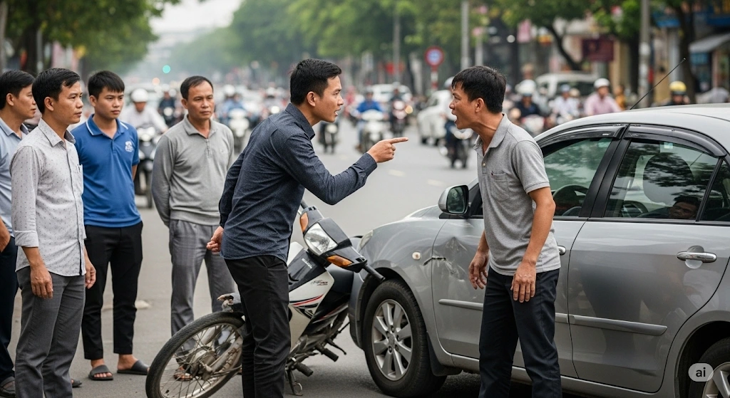 Bạo lực giao thông vẫn tồn tại, ẩn trong cách hành xử thiếu kiểm soát, thô bạo và bất chấp (Ảnh minh họa: Gemini AI).