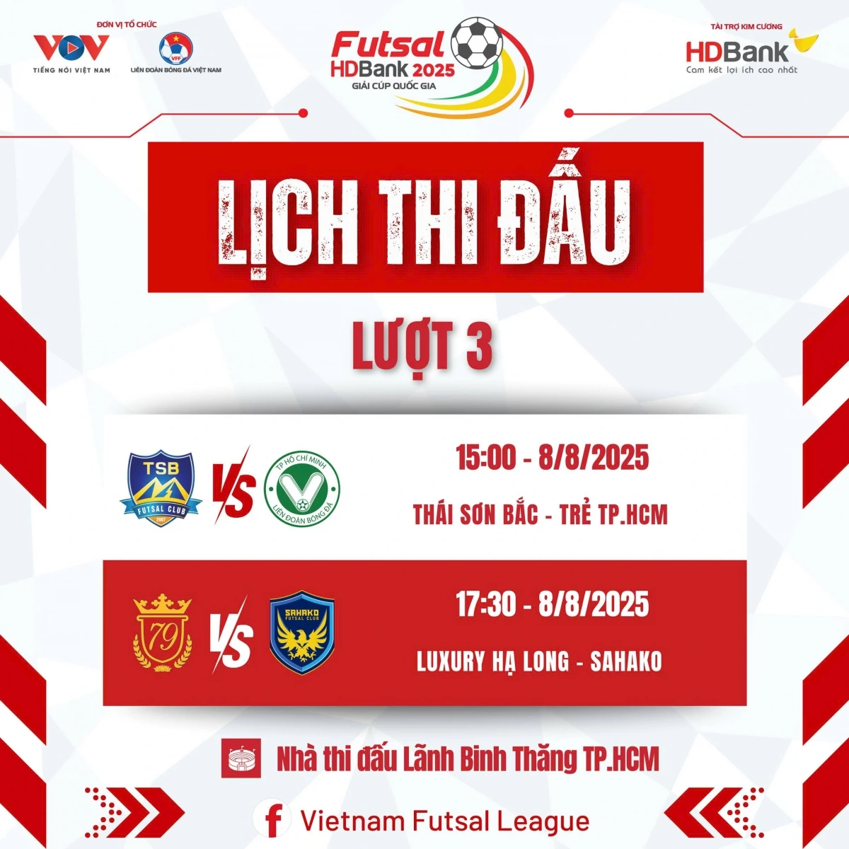 Lịch thi đấu lượt trận 3 bảng B giải Futsal HDBank Cúp Quốc gia 2025.