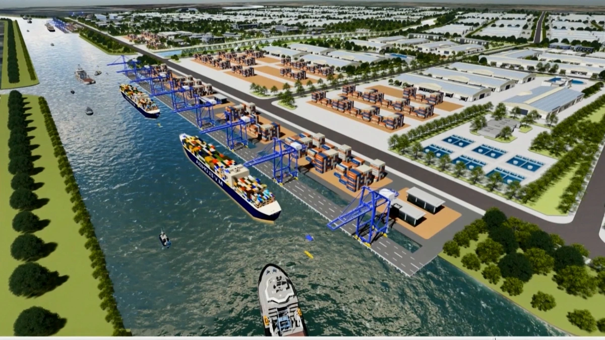 Phối cảnh hệ thống cảng, kho bãi, khu logistic thuộc Khu kinh tế Định An (Vĩnh Long)