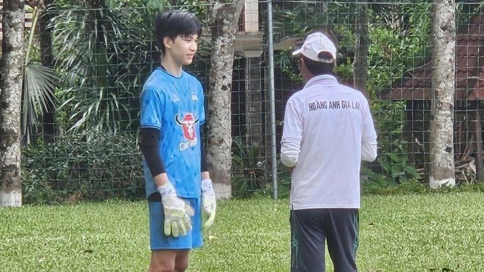 Thủ môn Thành Lợi khi tập luyện tại CLB HAGL. (Ảnh: Ultras HAGL).