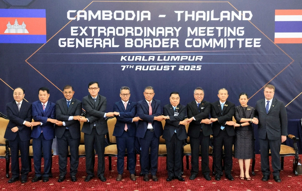 Phiên họp GBC Thái Lan - Campuchia tại Malaysia sáng 7/8/2025. Ảnh: Reuters