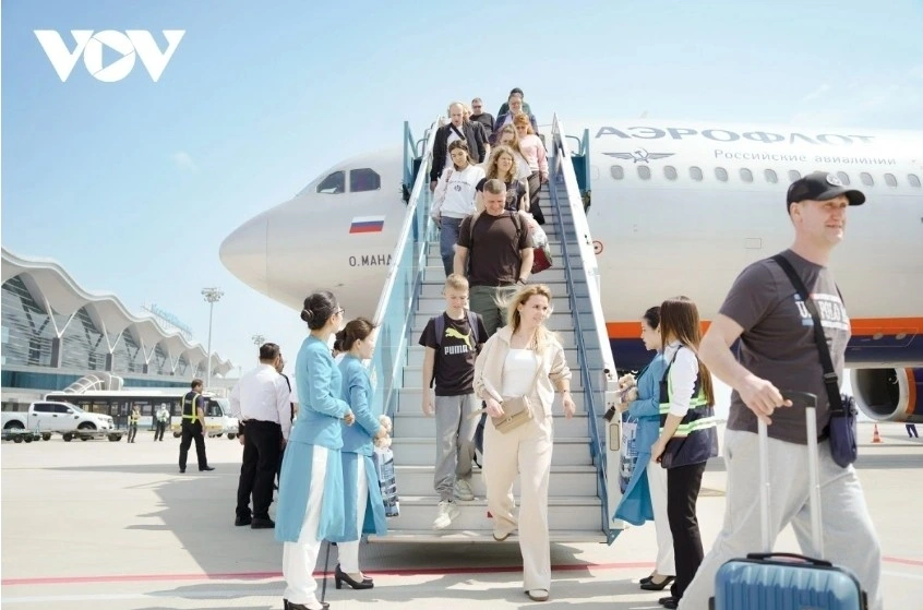 Russian tourists at the Cam Ranh International Airport in the south-central province of Khanh Hoa