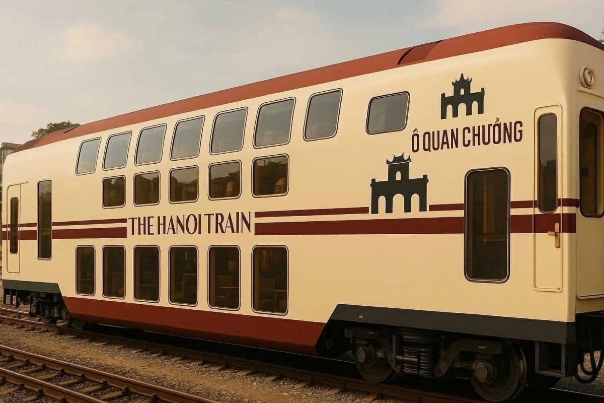 Tuyến tàu THE HANOI TRAIN có 5 toa hành khách được thiết kế với chủ đề gắn liền 5 cửa ô nổi tiếng trong lịch sử Thăng Long - Hà Nội, dự kiến ra mắt ngày 19/8 tới đây. Ảnh: M.H