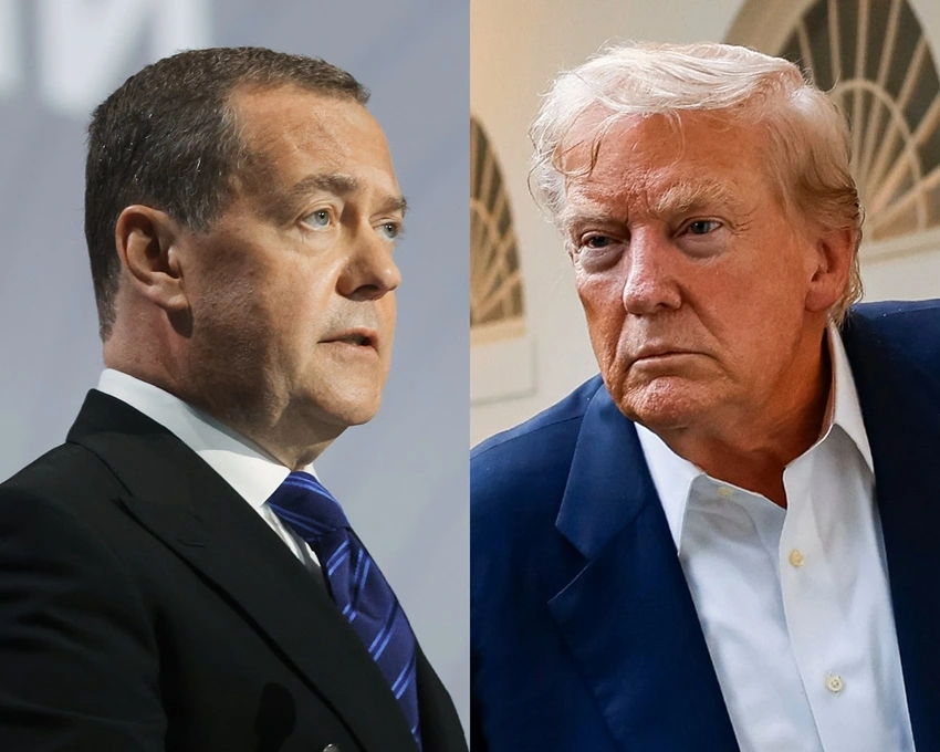 Phó Chủ tịch Hội đồng An ninh Nga Dmitry Medvedev và Tổng thống Mỹ Donald Trump. Ảnh: The Guardian