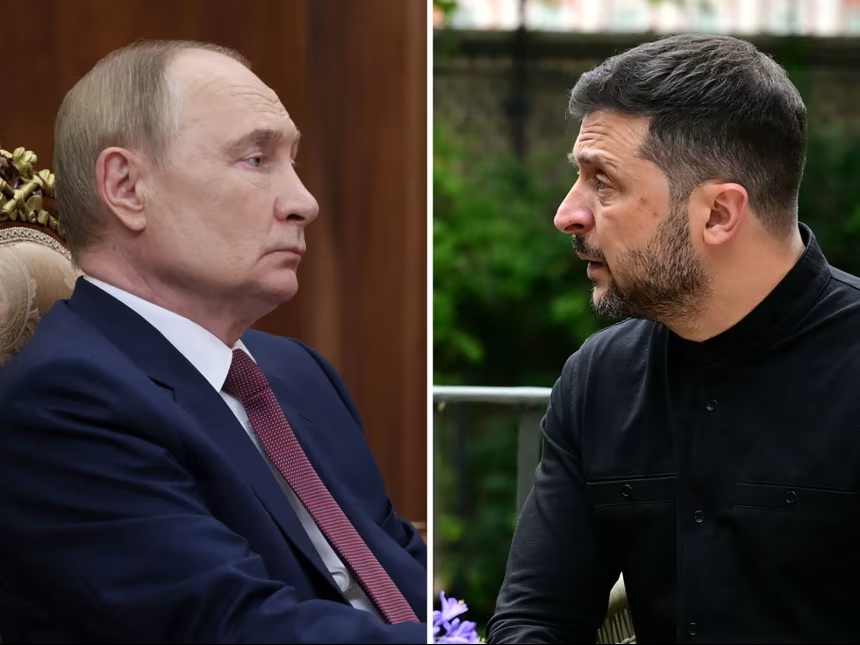 Tổng thống Nga Vladimir Putin và Tổng thống Ukraine Volodymyr Zelensky. Ảnh: Getty