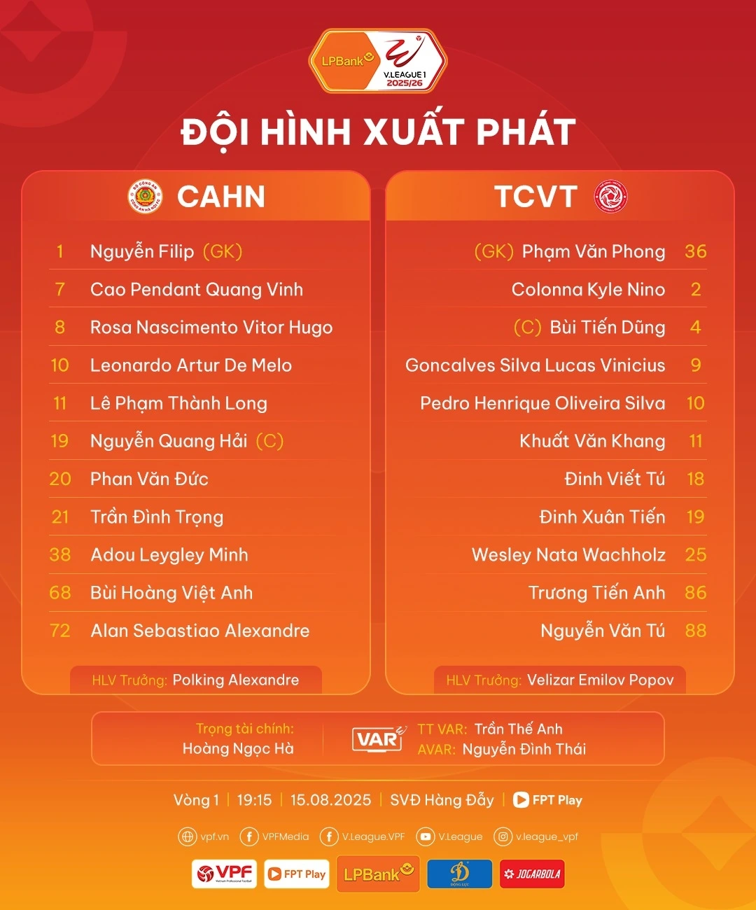 Đội hình ra sân.