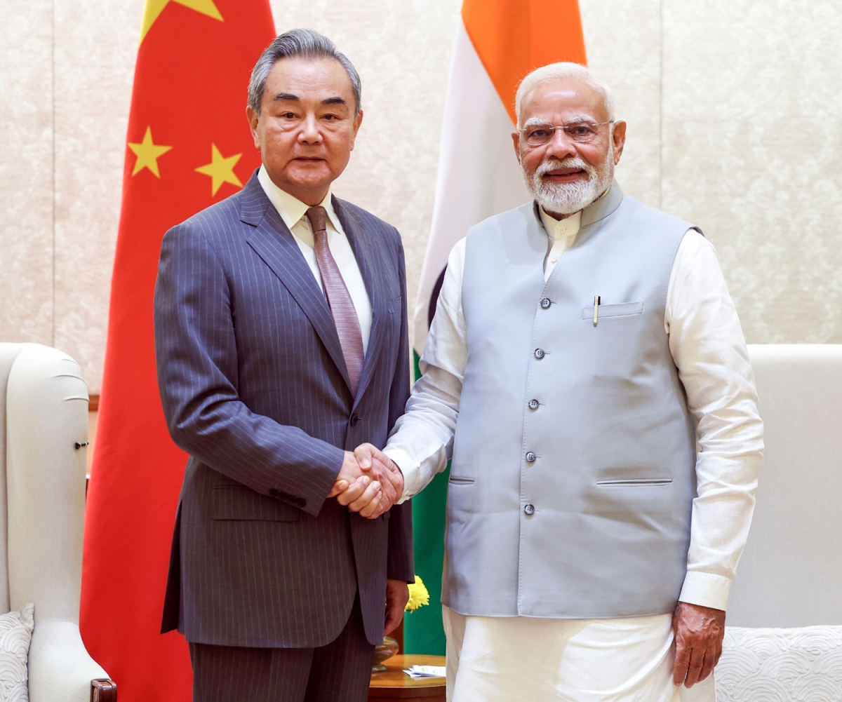 Thủ tướng Ấn Độ Narendra Modi tại buổi tiếp Bộ trưởng Ngoại giao Trung Quốc Vương Nghị ngày 19/8 ở New Delhi (ANI)