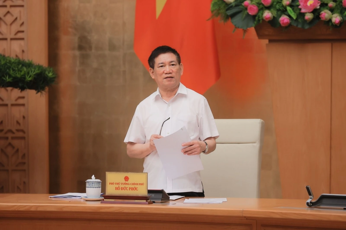 Phó Thủ tướng Chính phủ Hồ Đức Phớc chủ trì cuộc họp Ban Chỉ đạo cơ cấu lại các tổ chức tín dụng và xử lý nợ xấu - Ảnh: VGP