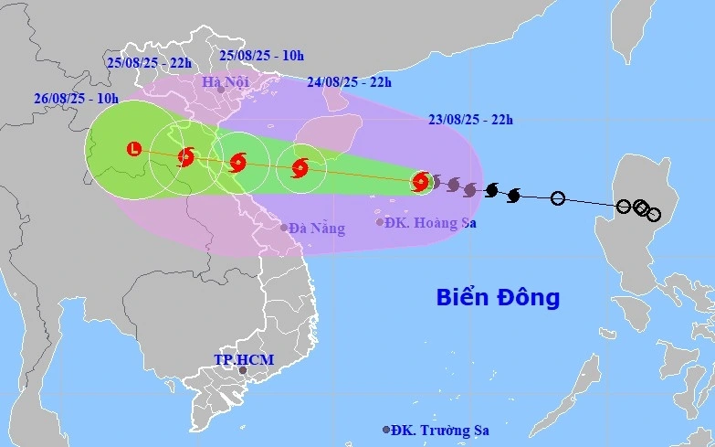 Hướng đi dự kiến của bão số 5