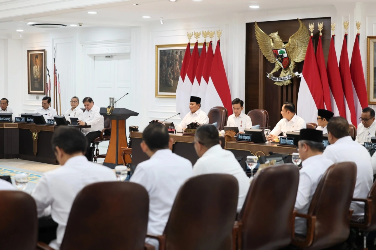Tổng thống Indonesia Prabowo Subianto trong một cuộc họp Nội các ngày 6/8-Nguồn BPMI Sekretariat Presiden
