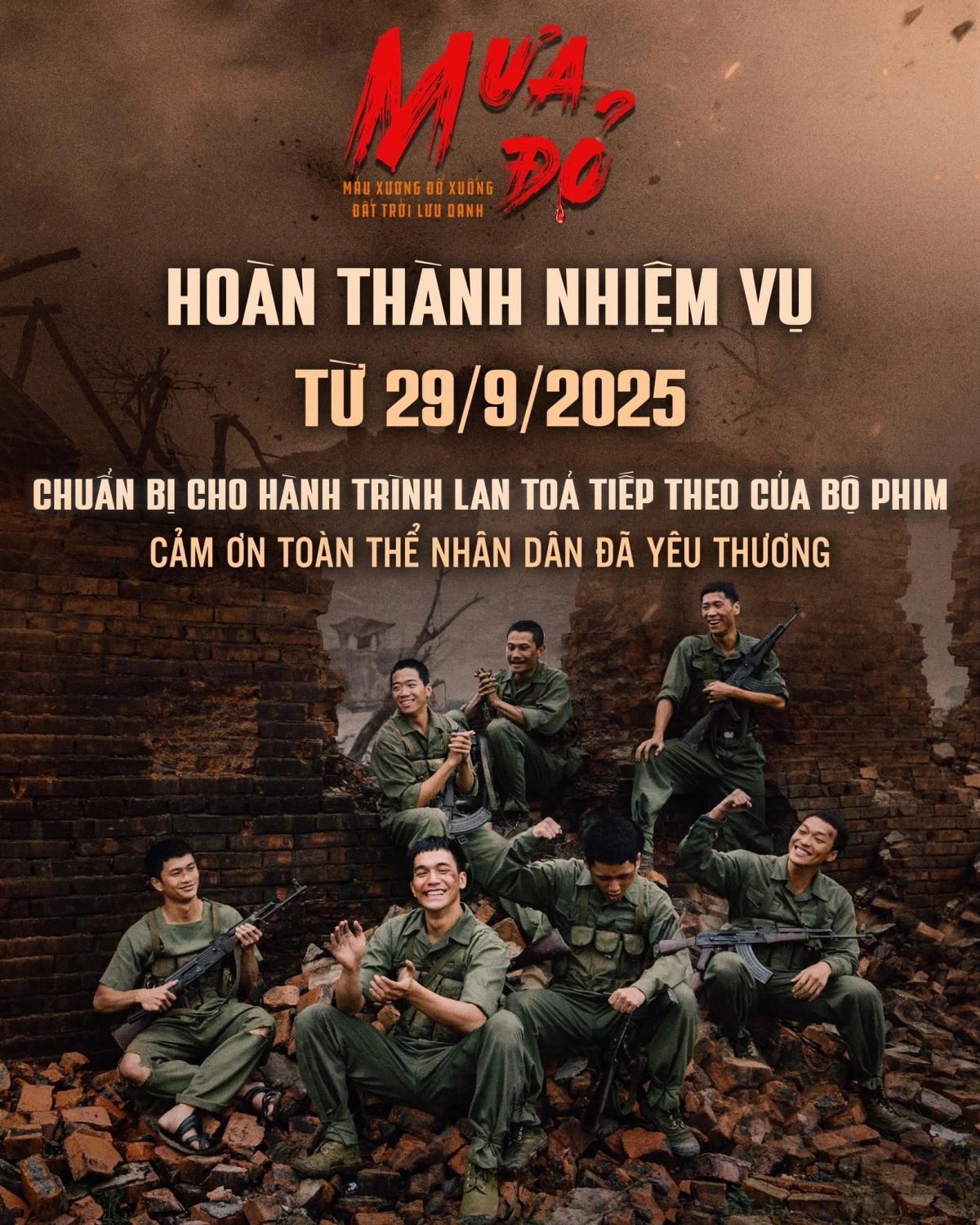 Phim "Mưa đỏ" sẽ phục vụ khán giả tại rạp đến hết ngày 28/9/2025. Ảnh: Facebook "Phim Mưa đỏ"