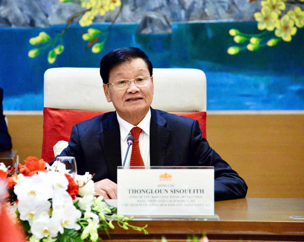 Tổng Bí thư, Chủ tịch nước Lào Thongloun Sisoulith phát biểu.