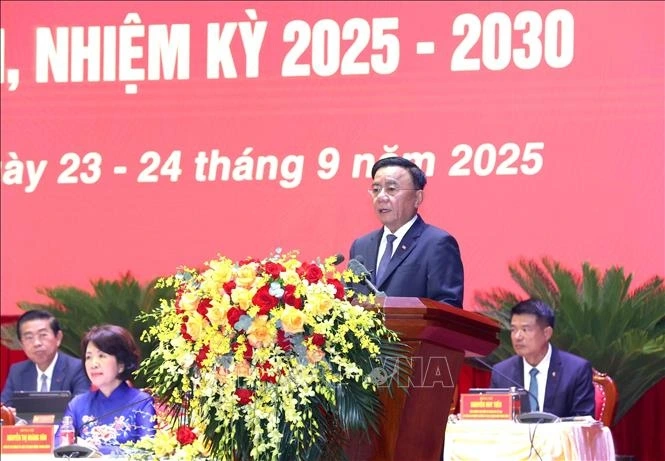 Thường trực Ban Bí thư Trần Cẩm Tú, Bí thư Đảng uỷ các cơ quan Đảng Trung ương phát biểu khai mạc Đại hội. (Ảnh: Phương Hoa/TTXVN)