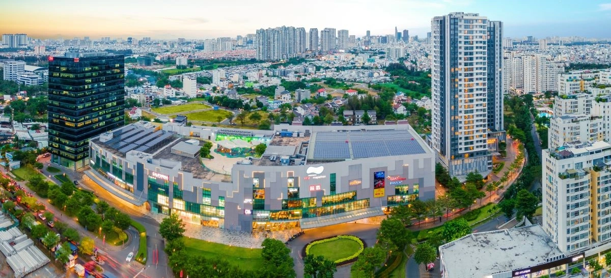 Hình ảnh hệ thống năng lượng mặt trời được lắp đặt tại SC VivoCity nhìn từ trên cao
