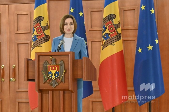 Tổng thống Moldova Maia Sandu phát biểu sau khi cuộc bầu cử quốc hội tại nước này kết thúc hôm 28/9/25. Ảnh: Moldpres