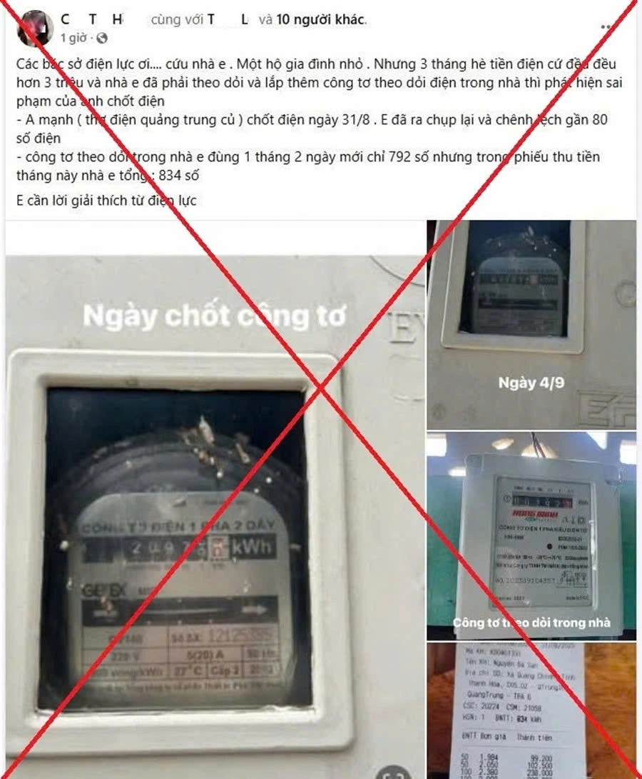 Nội dung đăng trên Facebook cá nhân C.T.H sáng ngày 4.9.2025 gây ảnh hưởng lớn đến uy tín của ngành điện