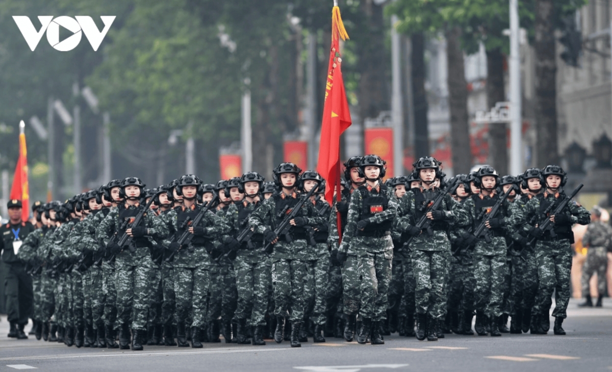 The female officers of the Special Police Force participate in the parade as a striking example of discipline, courage, and resilience.
