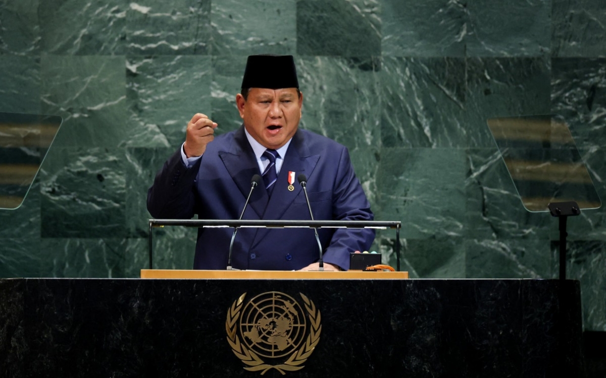 Tổng thống Indonesia Prabowo Subianto phát biểu tại Đại hội đồng Liên Hợp Quốc. Ảnh: Reuters.