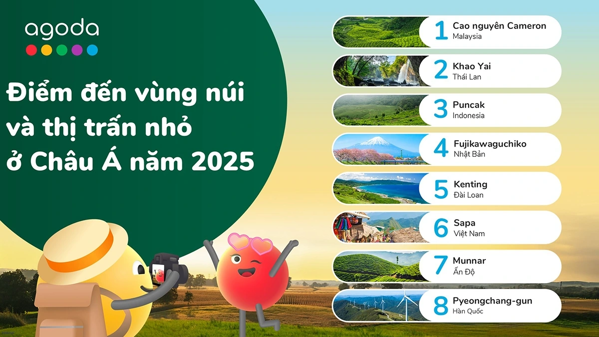 Danh sách các "Điểm đến vùng núi và thị trấn nhỏ ở châu Á năm 2025" của Agoda.