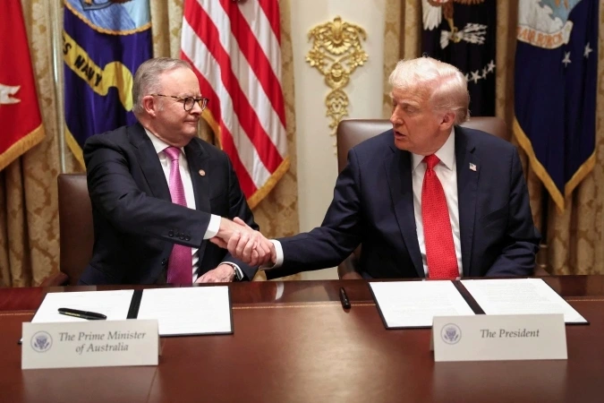 Tổng thống Mỹ Donald Trump và Thủ tướng Australia Anthony Albanese tại Nhà Trắng ngày 20/10. Ảnh: Reuters