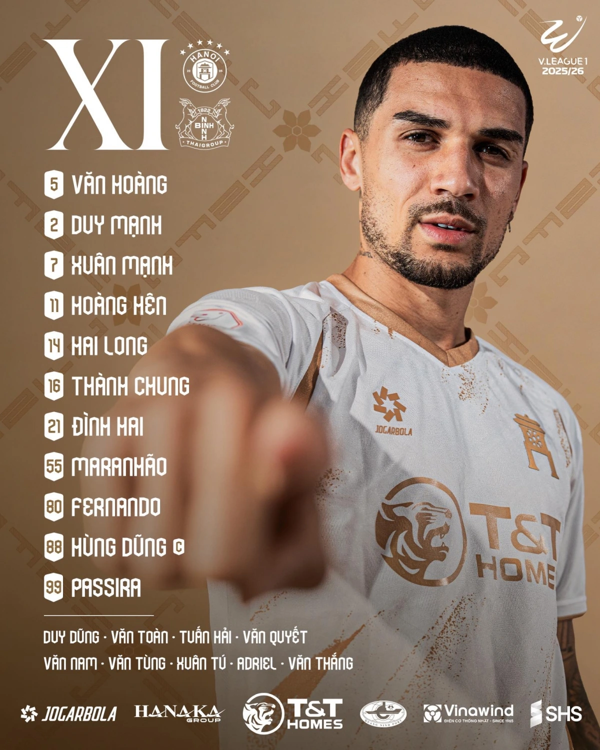 Hà Nội FC có sự phục vụ của Đỗ Hoàng Hên trong đội hình xuất phát còn Văn Quyết, Tuấn Hải dự bị (Ảnh: Hà Nội FC)
