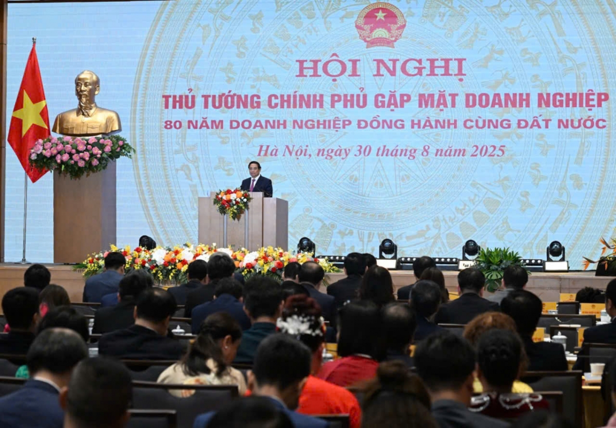 Thủ tướng Phạm Minh Chính phát biểu tại Hội nghị gặp mặt doanh nghiệp với chủ đề "80 năm doanh nghiệp đồng hành cùng đất nước"