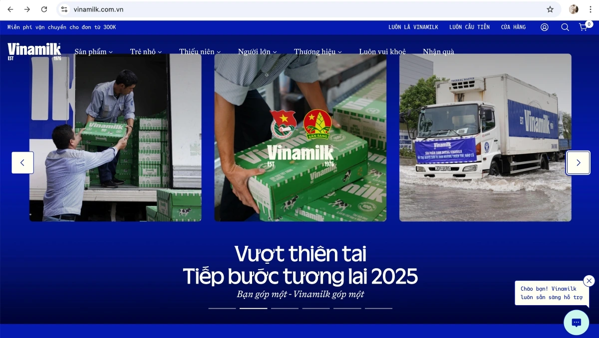 Chương trình “Vượt thiên tai – Tiếp bước tương lai 2025” triển khai trực tiếp trên website Vinamilk, với các thông tin cập nhật và minh bạch; được mọi người tiếp cận dễ dàng, ủng hộ nhanh chóng (Ảnh: Vi Nam)