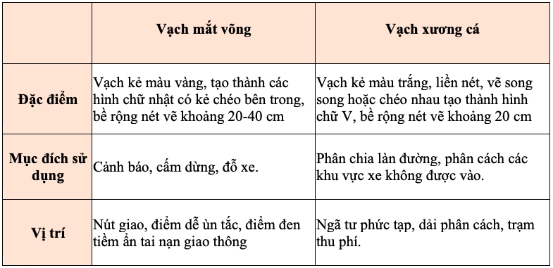 Bảng phân biệt vạch mắt võng và vạch xương cá