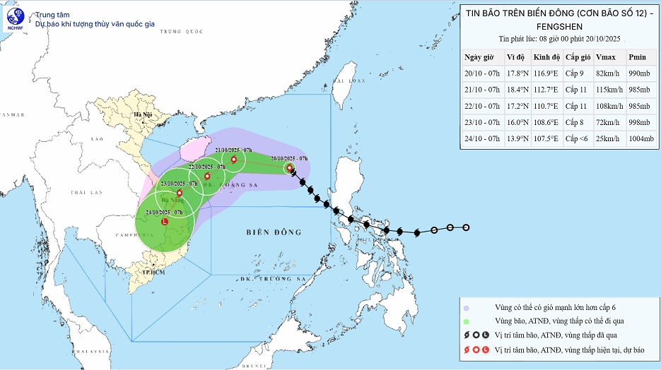 Hướng di chuyển của bão số 12 - bão Fengshen. Ảnh: nchmf.