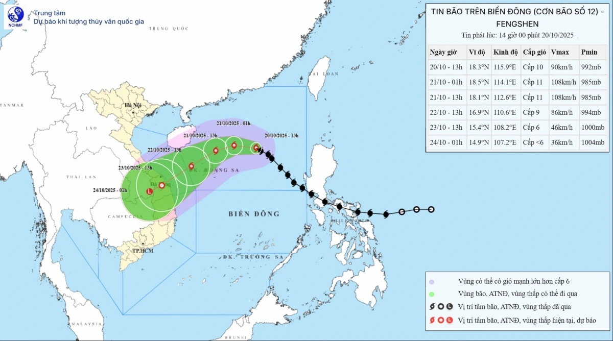 Hướng di chuyển của bão số 12 - bão Fengshen. Ảnh: nchmf.