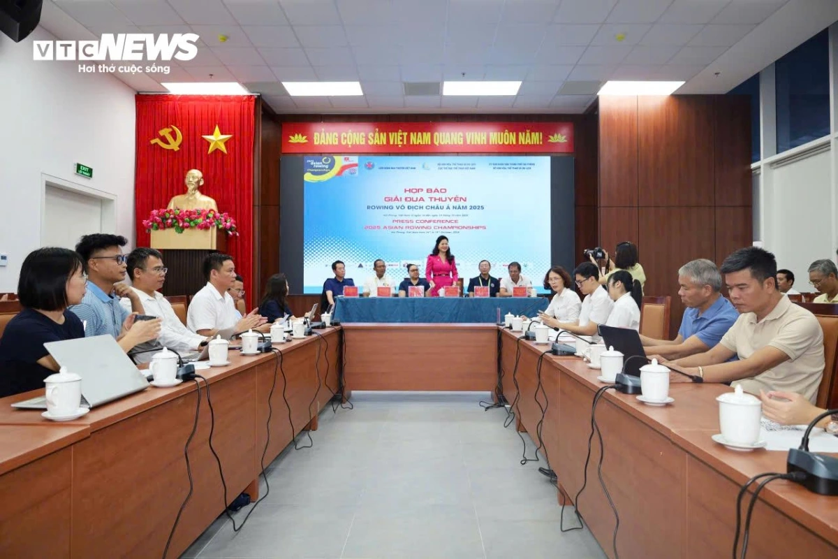 Overview of the press conference on the 2025 Asian Rowing Championship in Hai Phong on October 14 (Photo: vtcnews.vn)