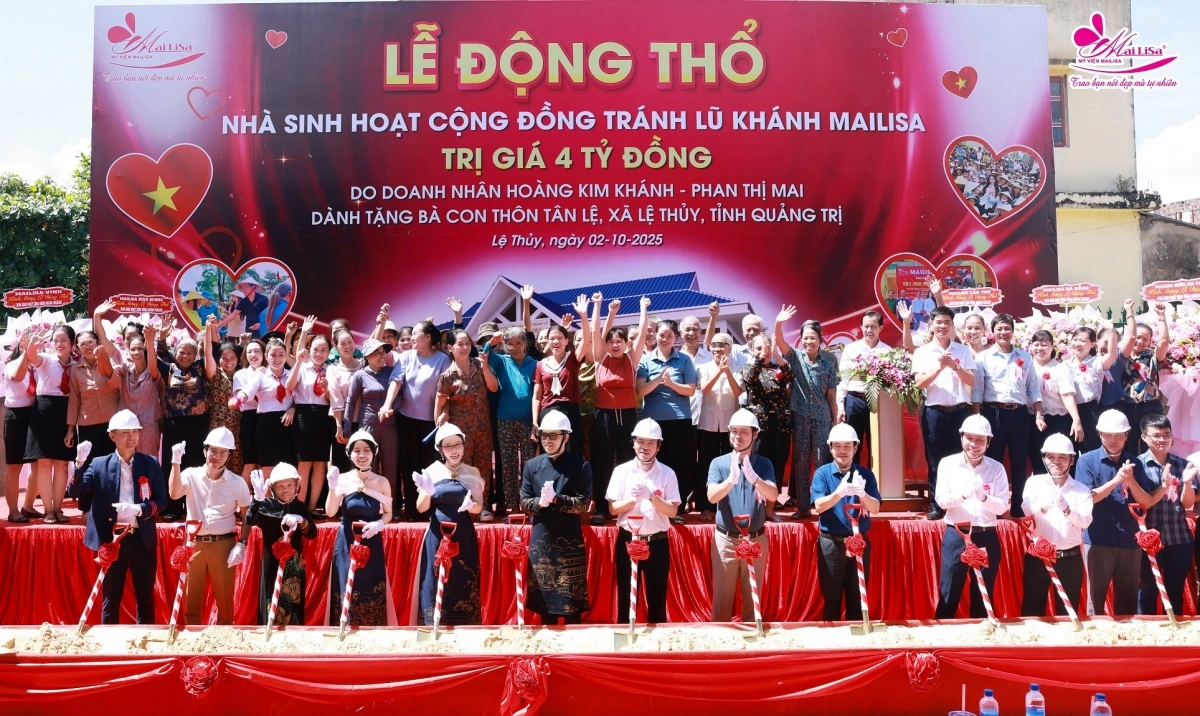 Toàn cảnh lễ động thổ công trình Nhà tránh lũ tại Quảng Trị, ngày 2/10