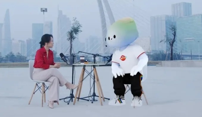 Talkshow với Mc AI đang được nhiều đài truyền hình ứng dụng chuyển đổi số (ảnh HTV)
