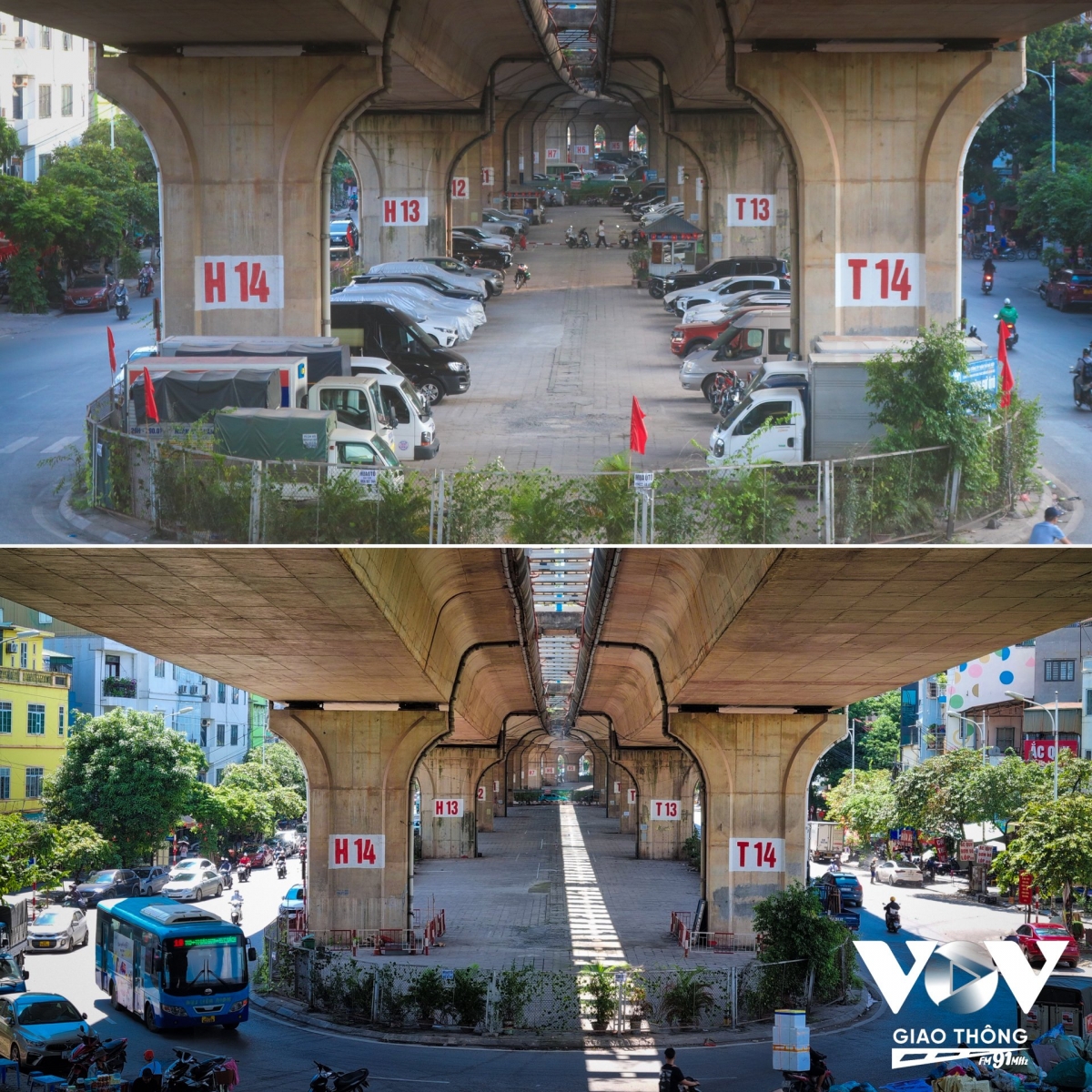 Từng là một trong những bãi đỗ xe quy mô lớn tại Hà Nội, gầm cầu Vĩnh Tuy, hướng Minh Khai - Vĩnh Tuy (phường Vĩnh Hưng) luôn trong tình trạng bị lấp kín bởi ô tô, xe máy suốt thời gian dài. Thậm chí, đây từng là nơi xảy ra vụ cháy bãi xe nghiêm trọng, ảnh hưởng lớn đến kết cấu hạ tầng tại khu vực chân cầu. Thế nhưng, theo ghi nhận thực tế ngày 05/10/2025, toàn bộ mặt bằng gầm cầu đã được giải phóng, các đơn vị tổ chức trông giữ xe cũng đã tháo dỡ biển báo, trả lại không gian vốn có.