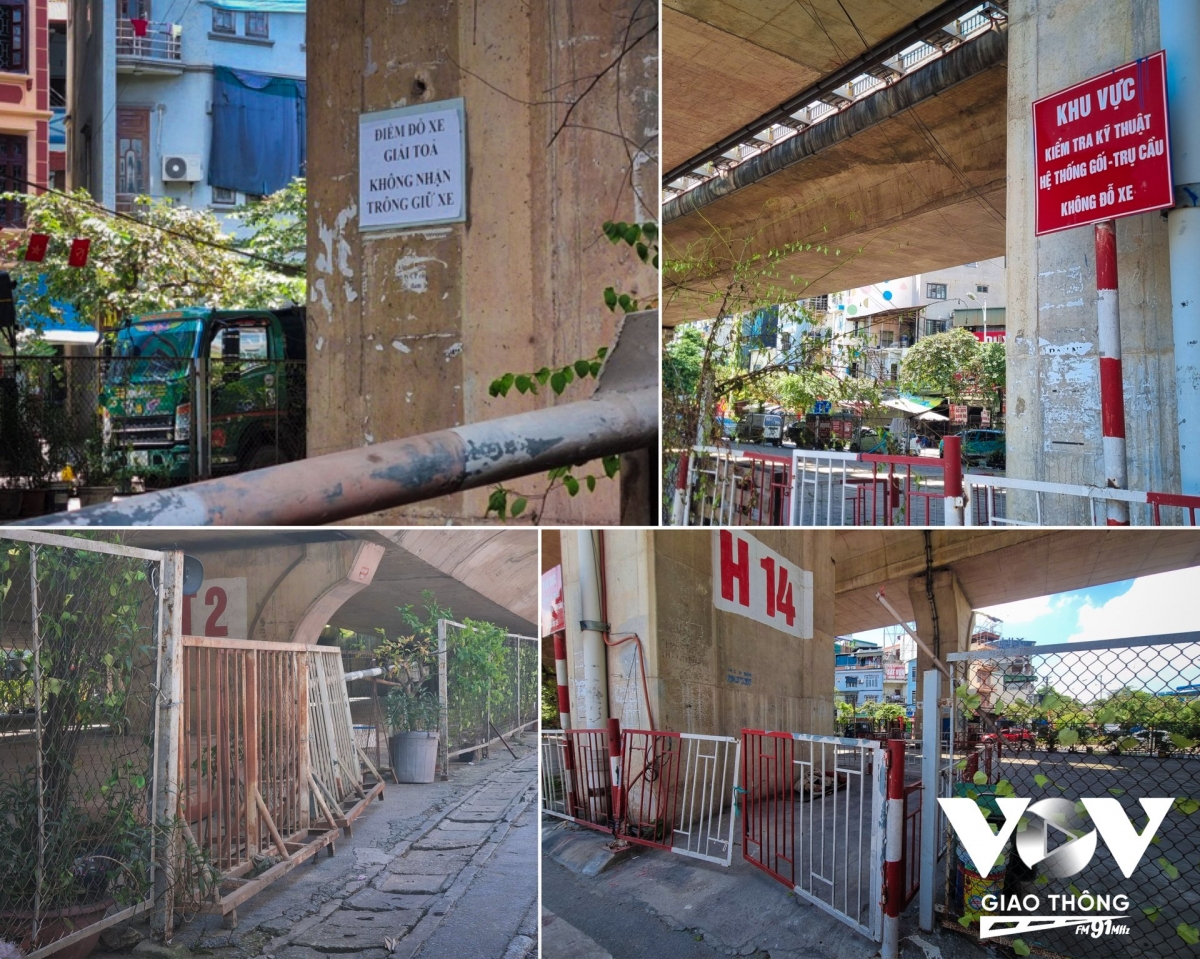 Lối vào bãi xe cũ được quây rào chắn, chốt kỹ càng kèm biển báo cấm đỗ, không nhận trông giữ xe (ghi nhận ngày 5/10/2025)