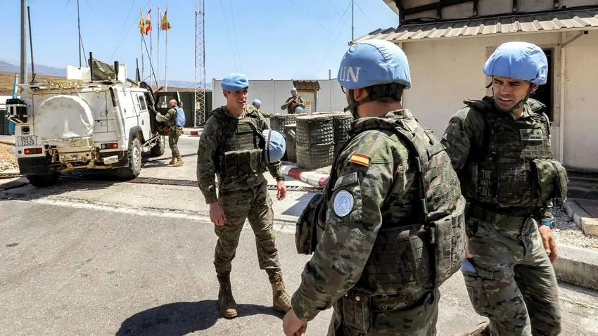 Lực lượng gìn giữ hòa bình UNIFIL tại doanh trại gần thị trấn Khiam (miền Nam Lebanon) - Ảnh: Getty Images