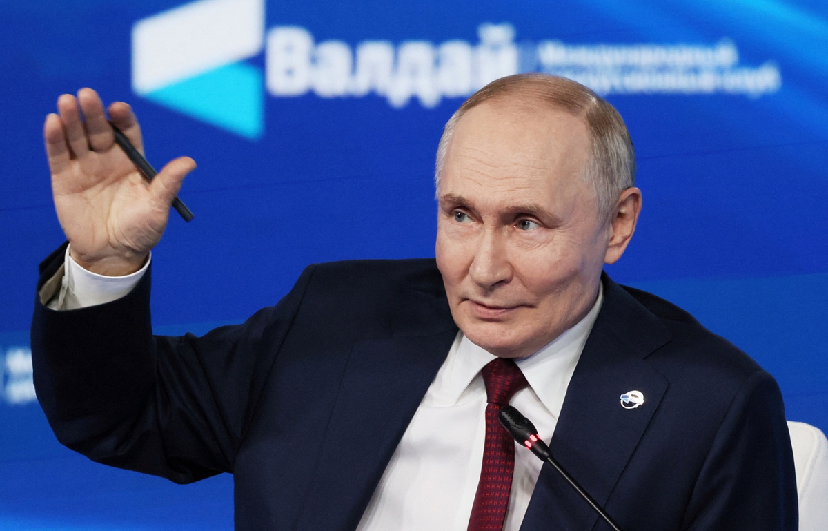 Tổng thống Nga Vladimir Putin phát biểu tại Hội nghị quốc tế thường niên Câu lạc bộ Valdai ở thành phố Sochi, Nga. Ảnh: Sputnik/Reuters