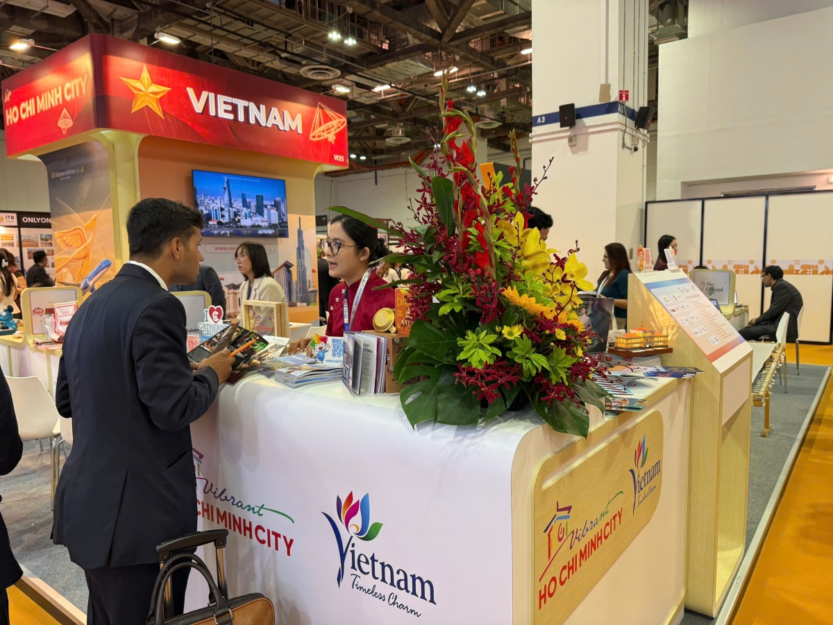 Không gian giới thiệu du lịch Việt Nam - TP.HCM trong Hội chợ ITB Asia 2025 tại Singapore. Nguồn: Sở Du lịch TP.HCM