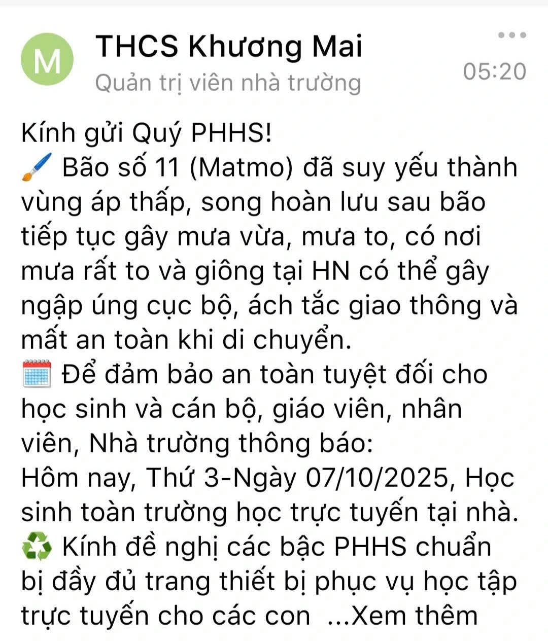 Nhiều trường học chủ động thông báo học online đến phụ huynh và học sinh