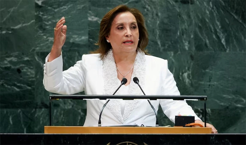 Tổng thống Peru Dina Boluarte phát biểu tại Khóa họp lần thứ 80 của Đại hội đồng Liên hợp quốc, ngày 23/9/2025. Ảnh: Reuters