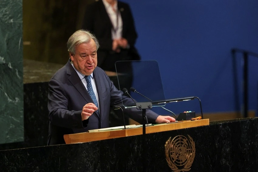 Tổng thư ký Antonio Guterres phát biểu tại Đại hội đồng Liên hợp quốc. Ảnh: Reuters