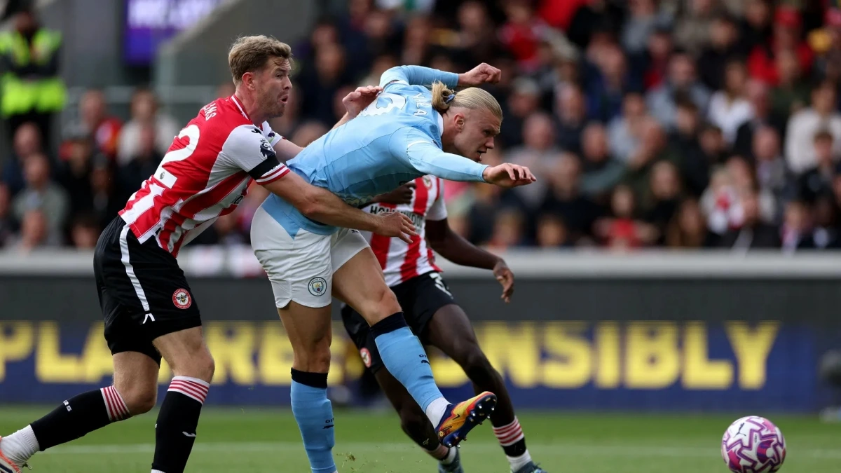 Khoảnh khắc Haaland mở tỷ số. (Ảnh: Premier League). 