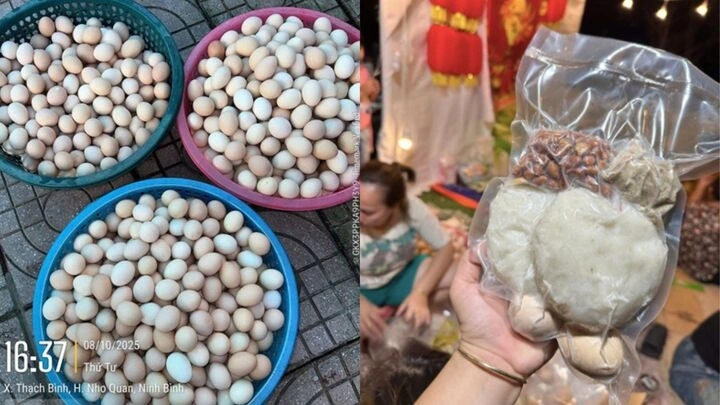 Nhóm chị Trang cùng nhau nấu cơm, luộc trứng, chuẩn bị các suất ăn cứu trợ bà con vùng ngập.