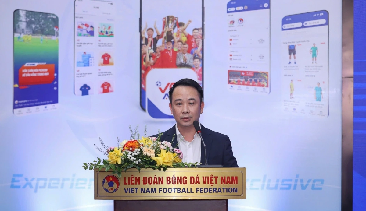 Ông Nguyễn Trung Kiên – Phó chủ tịch LĐBĐVN phát biểu tại buổi lễ. (Ảnh: VFF)