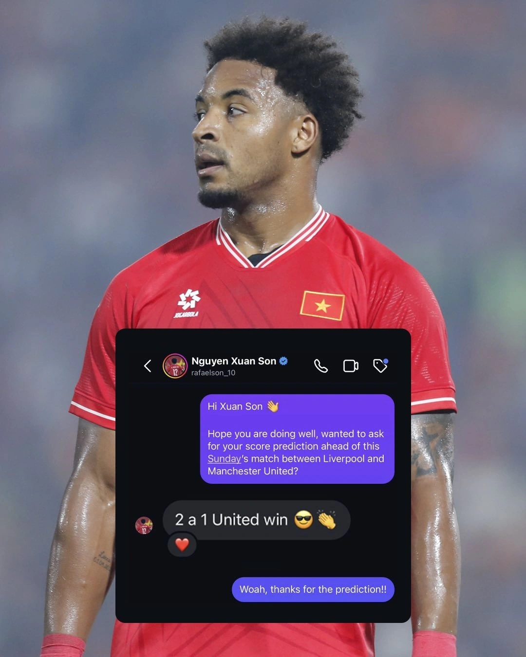 Xuân Son dự đoán chính xác kết quả trận đấu giữa Liverpool vs MU. (Ảnh: ASEAN United FC)