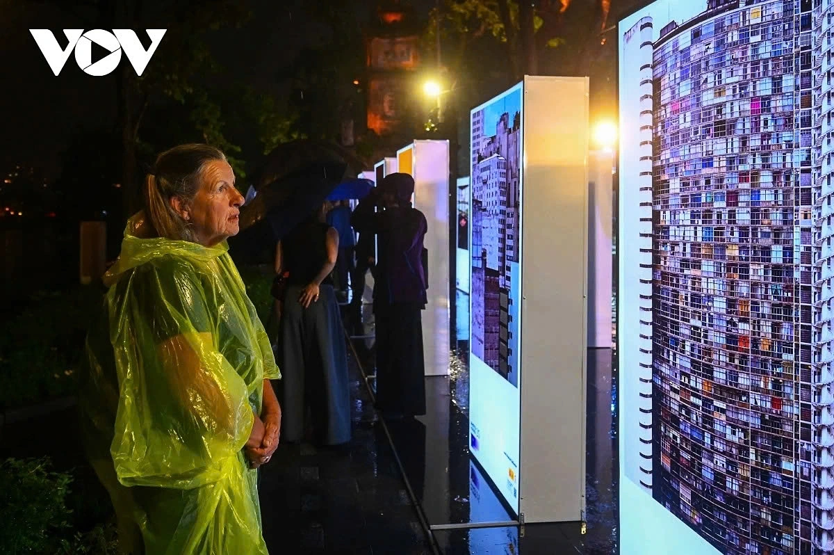 Visitors observe the vertical images attentively, experiencing the depth and overwhelming presence created by the compositions. International guests remark that the vertical format makes the landscapes feel as if they are falling toward them, rather than just being observed.