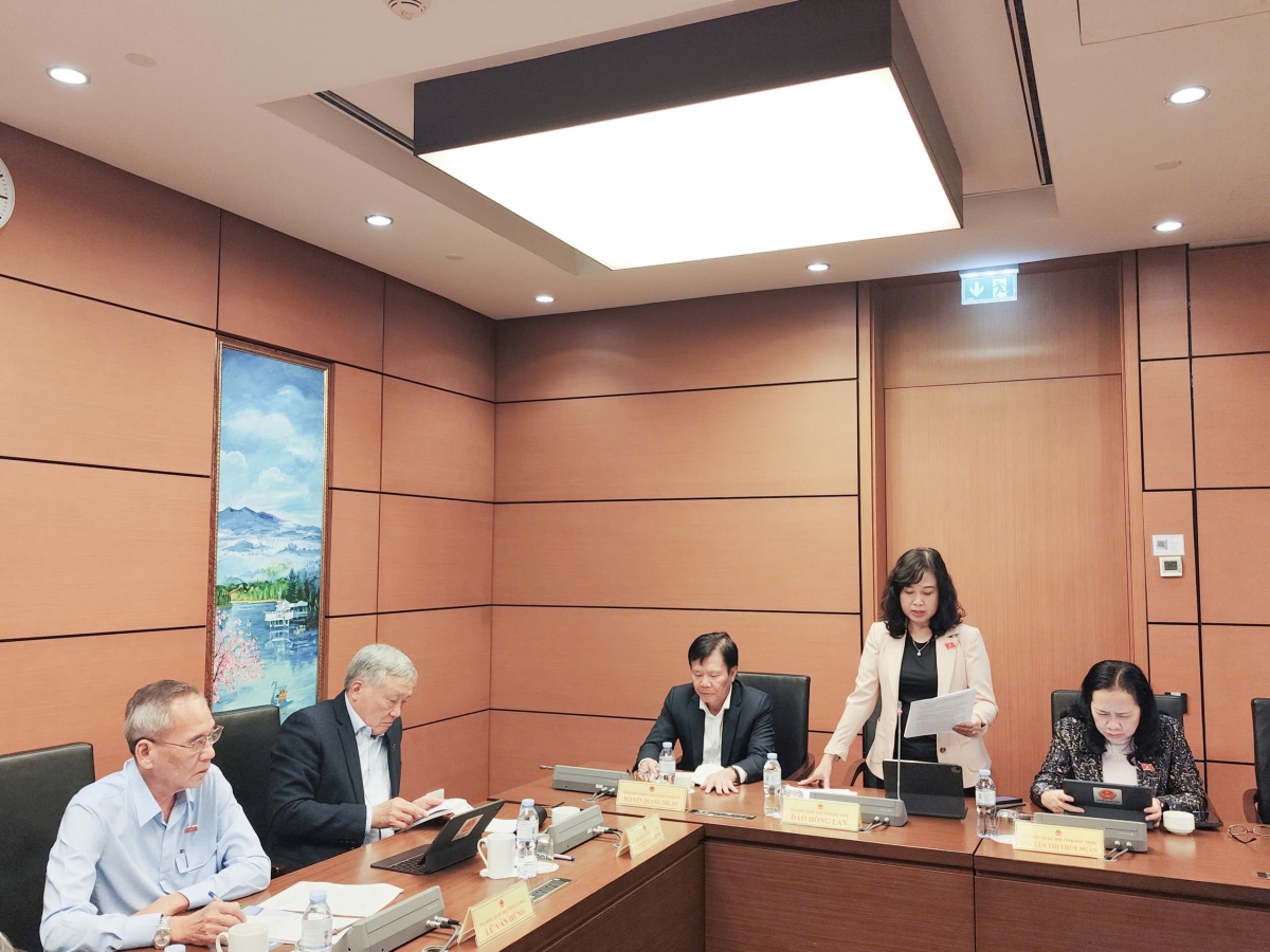 Bộ trưởng Bộ Y tế Đào Hồng Lan góp ý Văn kiện chiều 4/11 (Ảnh: Quốc hội)