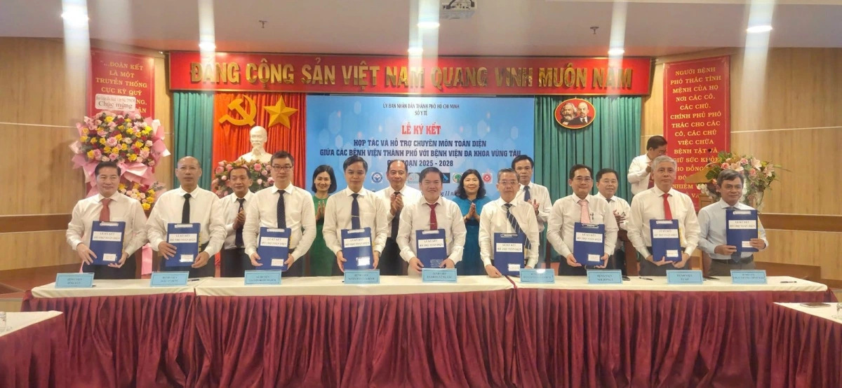 8 bệnh viện tuyến cuối với những thế mạnh chuyên khoa khác nhau cùng hỗ trợ Bệnh viện Đa khoa Vũng Tàu (ảnh Sở Y tế TP.HCM)