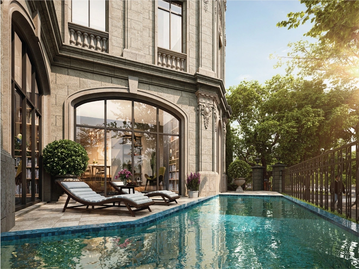 “Quiet luxury” trong BĐS cao cấp hướng đến chất liệu thượng hạng, thiết kế bền vững và tính riêng tư tuyệt đối, thay vì sự phô trương hào nhoáng (Ảnh: Noble Palace Long Bien)